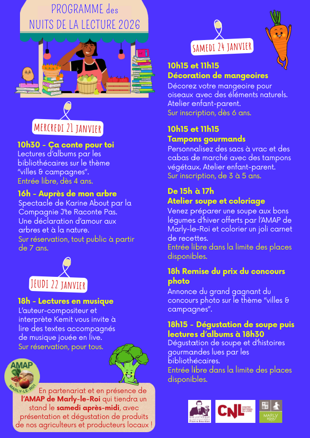 Affiche Nuits de la Lecture 2026 thème Villes et Campagnes